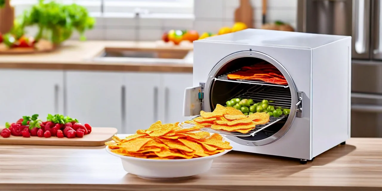 Modern freeze dryer machine in a clean kitchen setting